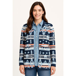 Lands' End All Over Aztec Design Open Cardigan Pockets Extra Large Cozy